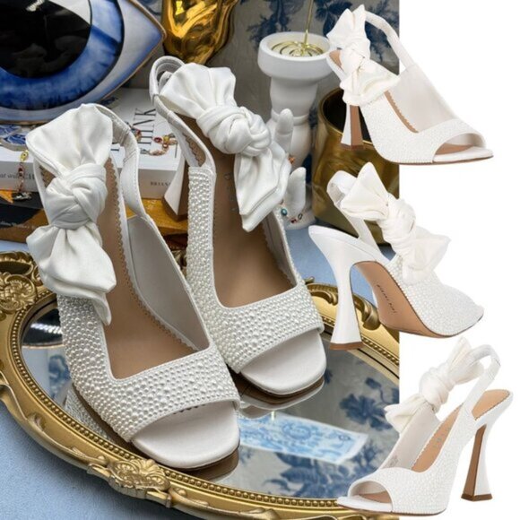 🆕 GIANNI BINI 🧿 NWOB Coray Pearl Embellished Satin Bow Slingback, Sz 7M - Picture 1 of 16